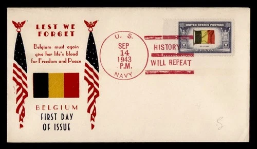 DR WHO 1943 FDC OVERRUN NATIONS SANDERS WWII PATRIOTIC CACHET BELGIUM M78314