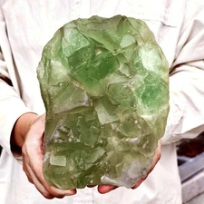 6.86LB Natural green cubic fluorite - quartz crystal mineral specimen