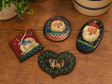 Bundle Of 4 Primitive Folk Art Pin Backs By S. Rogers.  Very Collectible.
