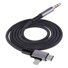 2 in 1 Lightning and USB C to 3.5mm Audio Auxiliary Jack Cable, 3.3FT, Black