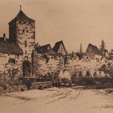 Albert Koerttg&eacute; Dambach Frankreich Historische Ansicht signiert Radierung 1905