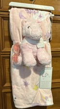 NEW 2Pc Pink Unicorn Baby Blanket  Unicorn Plush Set With Glasses 9 mo 40x50