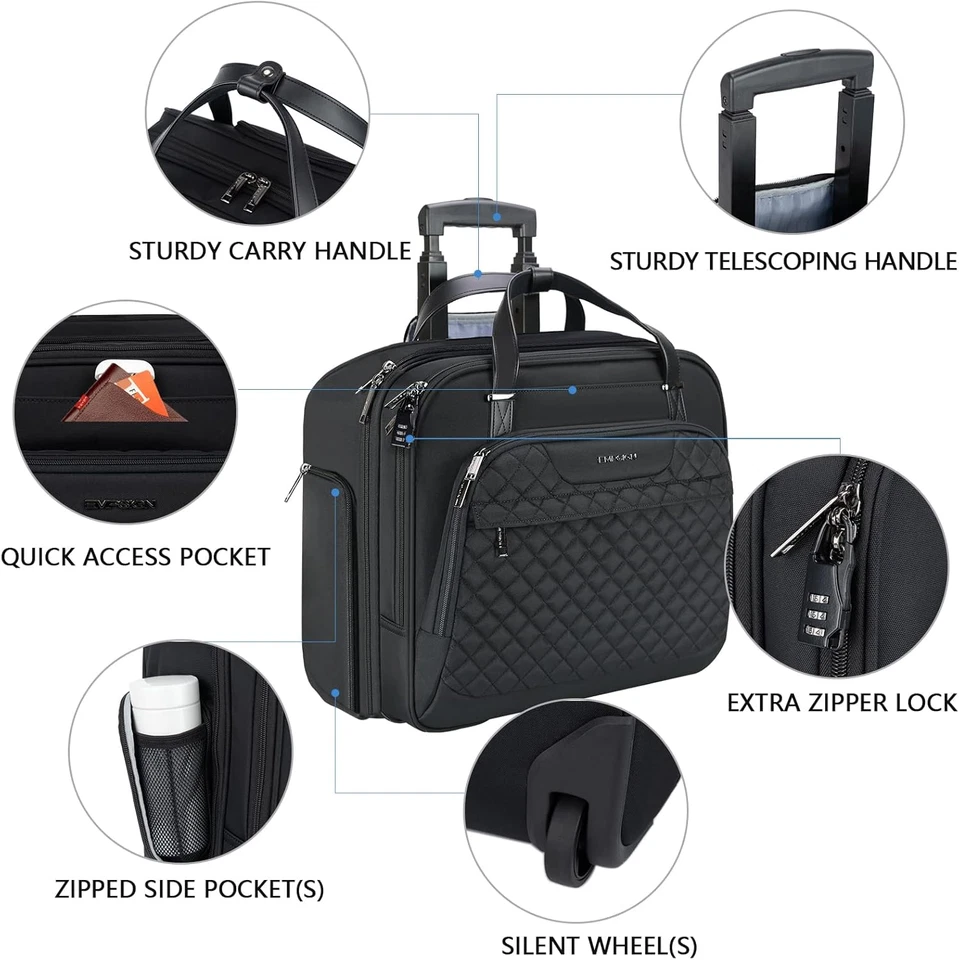 EMPSIGN Trolley Business Rolling Laptop Mit Rädern, Rolling Laptoptasche Für Fra - Bild 4 von 4