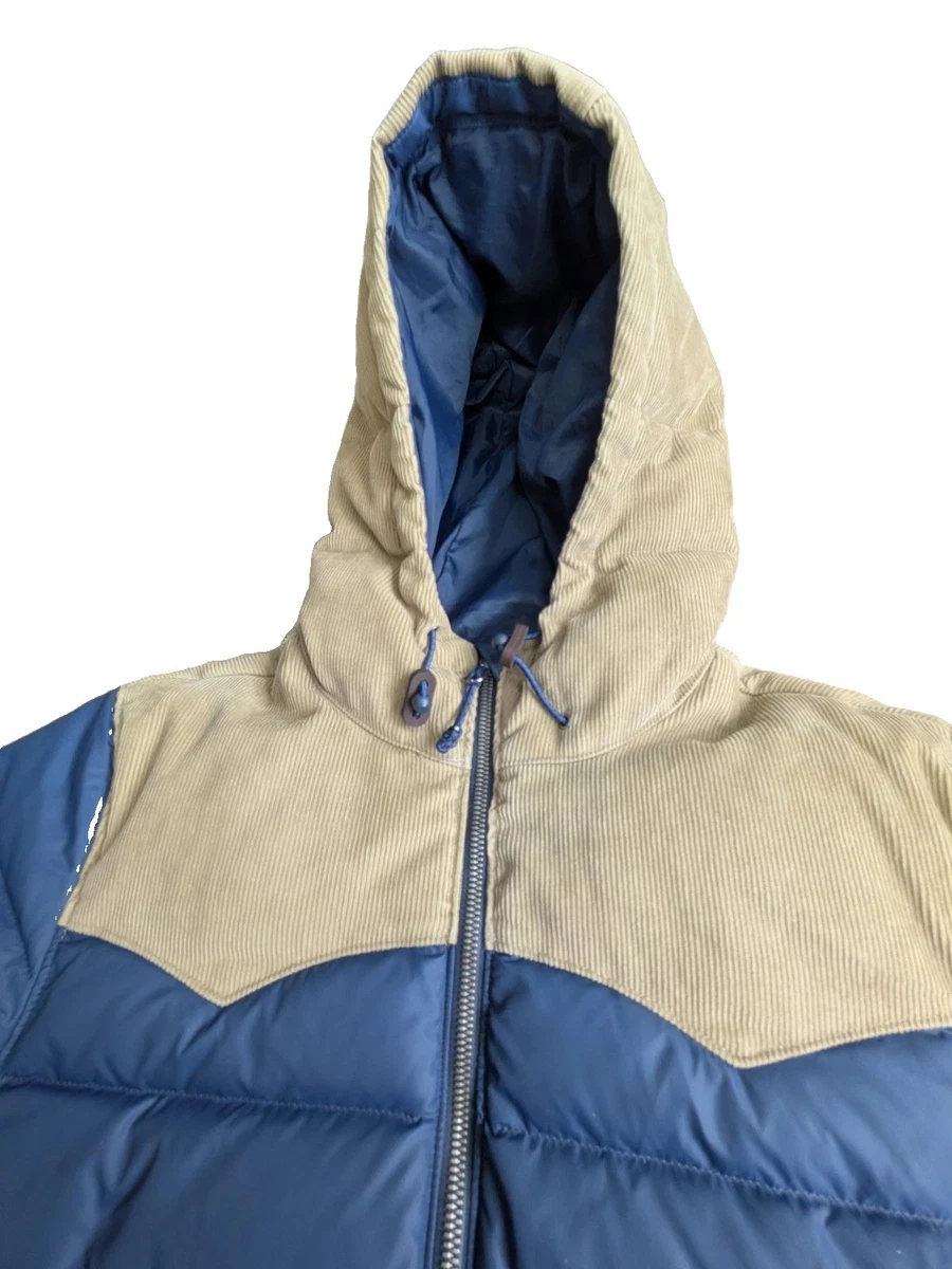 Levi's Duck Down Puffer Jacket Medium Blue Corduroy Hood Pertex Winter Coat