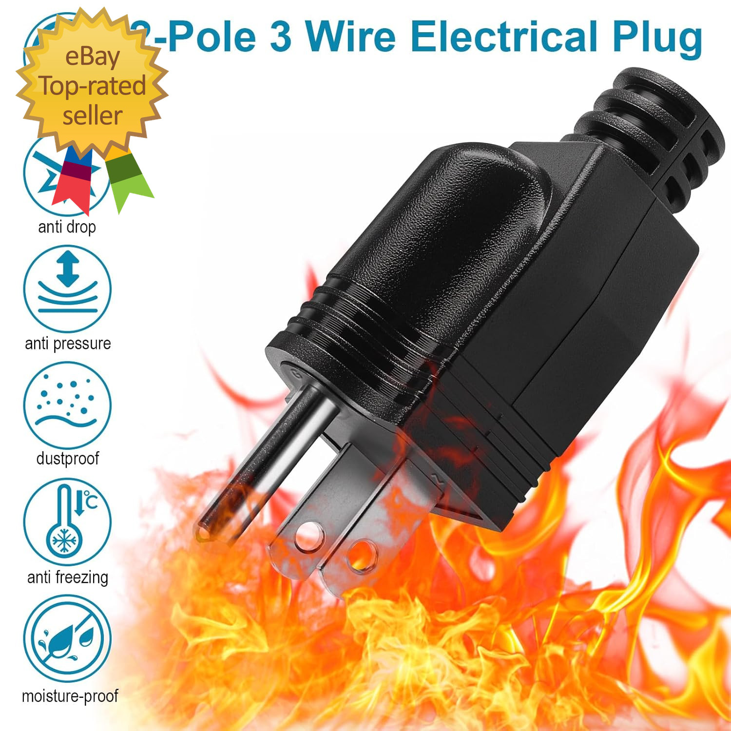Electrical Replacement Plugs Male End Extension Cord 125V 15A 2Pole 3Wire 2 Pole