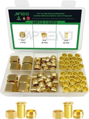 68pcs 5/16'' Brass 68PCS 5/16'' Brass Compression Sleeves Ferrules Inserts Nuts