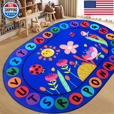 Ustide Large Oval Kids Rug Carpet 6.5X10Ft Abc Alphabet Garden Educational