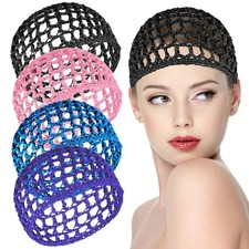 Aster 4 Pcs Mesh Crochet Hair Net, Rayon Knit Snood One-size-fits-all, Black