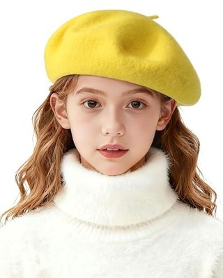  Kids Beret Hats for Girls - Artist French Beret for Toddler 2-6 Years Yellow