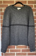 VTG J Crew Chunky Hand Knit Wool Sweater Men XL Gray Chest Stripe 90s Thick Crew