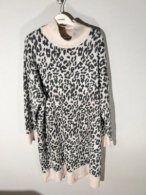 NWT LOFT Plus Sweater Dress Womens 20/22 Leopard Jacquard Turtleneck Wool Blend