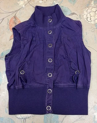 Miley Cyrus Max Azria Purple Vest XL Snap Grommet Knit Collar Hem Y2K Utility - Image 1 of 4