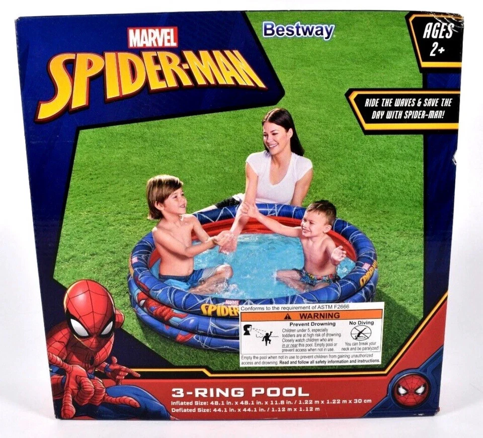 Marvel Spider-Man 3 Ring Inflatable Pool 48 x 48 x 12 inches Ages 2+ NEW - Image 2 of 4