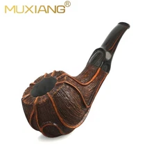 MUXIANG Freehand Pipe Briar Wooden Tobacco Pipe Cumberland Stem Sandblasted Pipe