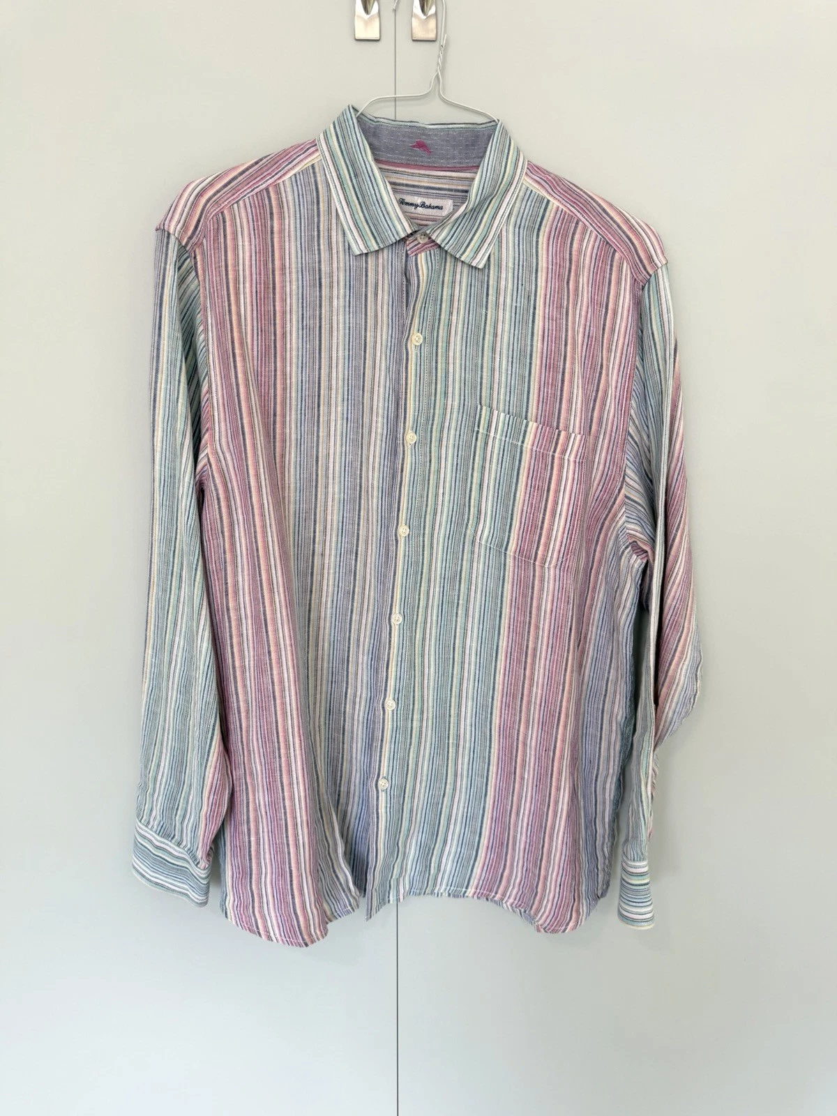 TOMMY BAHAMA Men’s 100% Linen Long Sleeves Rainbow Shirt Size Large
