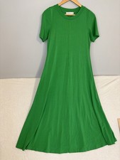LOFT MP Green Short Sleeve Maxi Dress Crew Neck Casual Petites Long