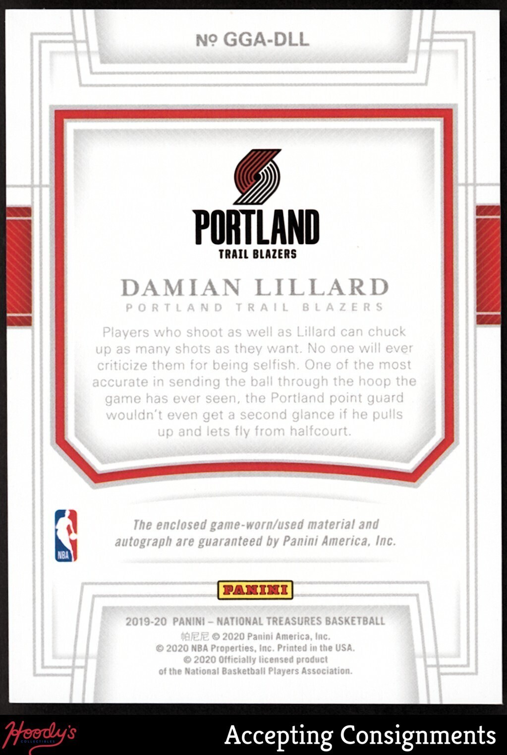 2019-20 National Treasures Gear Prime Damian Lillard GAME-USED PATCH AUTO 04/10 view 2