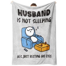 Funny Fathers Day Birthday Gift for Husband, Husband is Not Sleeping Blanket,...