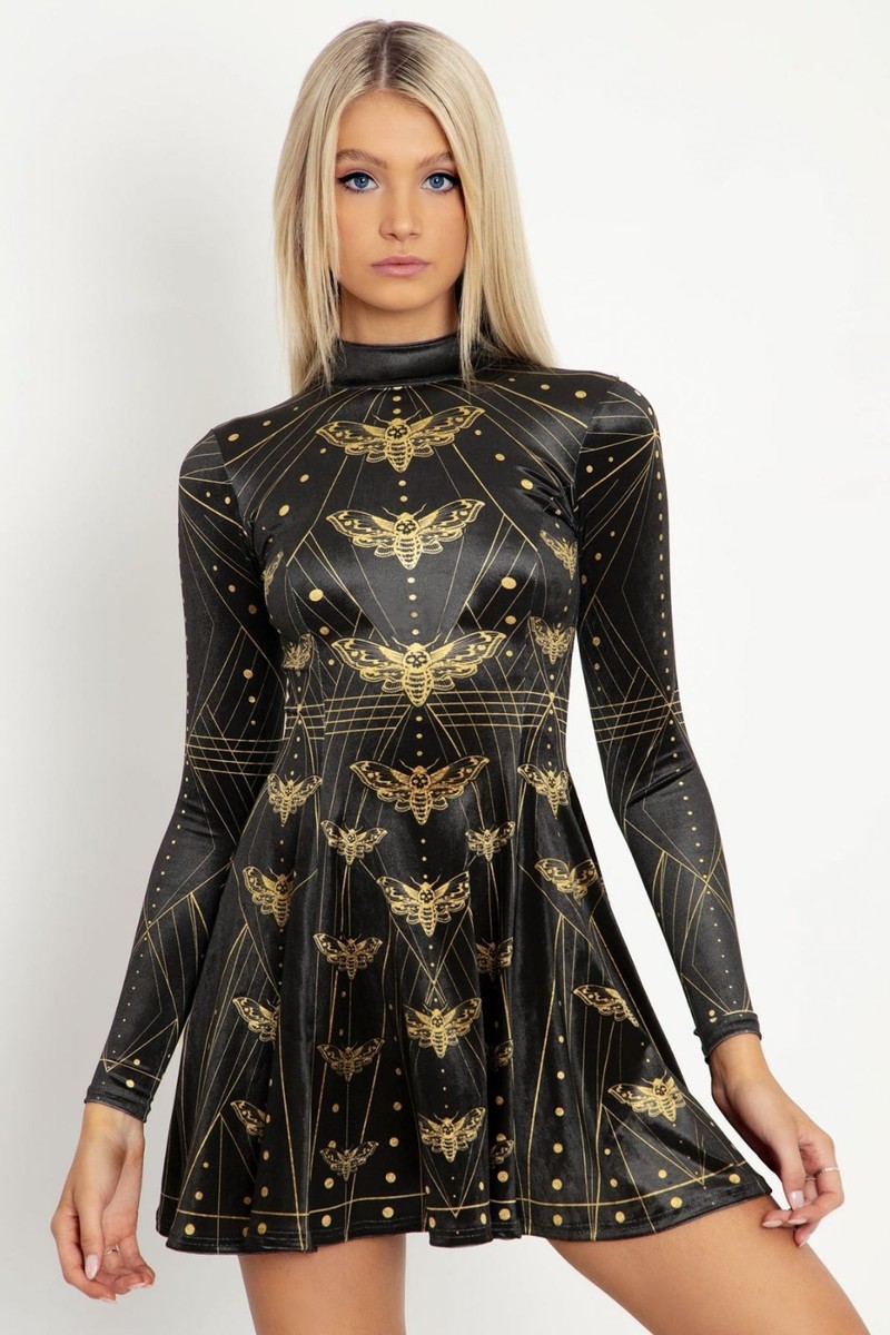 black milk dress BlackMilk Sacred Moth Velvet Long Sleeve Evil Mini Skater Size Small S Distinguished | Powder BLUE Spring‘ 26 lined Cosy fabric – Size:14W