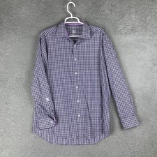 Bugatchi Shirt Mens 17 34/35 Purple Blue Check Long Sleeve Classic Fit Cotton