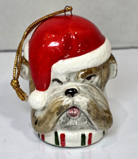 Vintage JAPAN Porcelain Bulldog Christmas Ornament Santa Hat