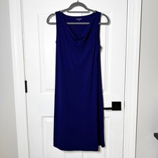 Eileen Fisher Sleeveless Cowl Neck Midi Dress Blue XS Viscose Spandex Lagenlook