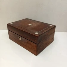 Vintage Mother Of Pearl Inlay Jewellery Sewing Storage Box No Key Aged Wear