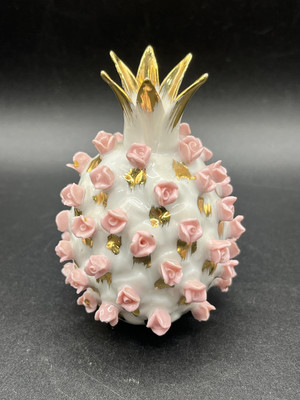 Vtg 1950s Lefton Porcelain Pineapple 3D Pink Roses Salt Pepper Shaker Single 3''