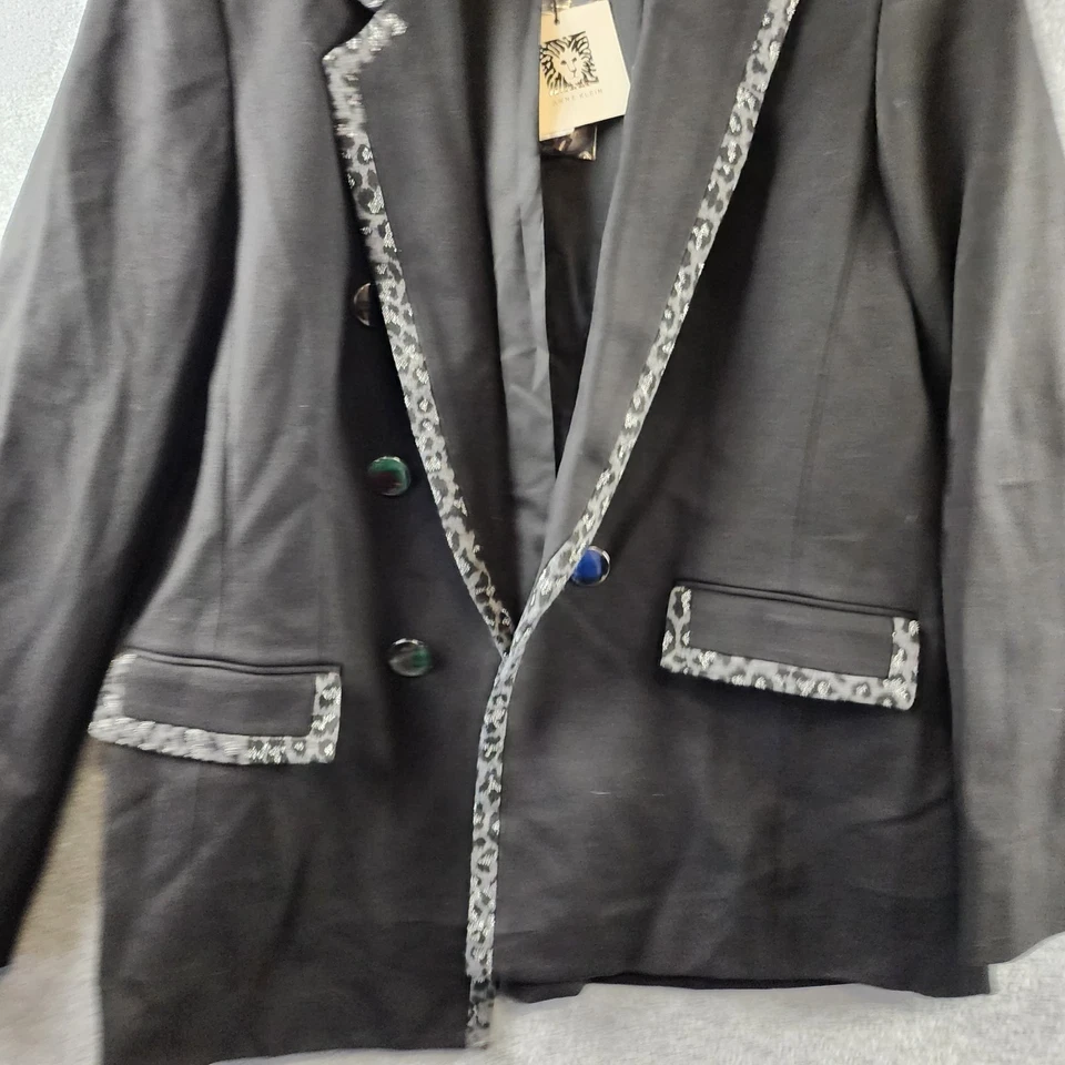 Blazer para mujer Anne Klein imitación compresión doble botonadura L negro manga larga Foto 3 de 4