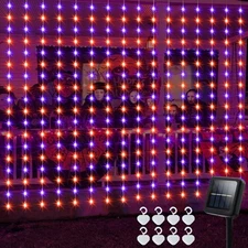 echosari Solar Halloween Curtain Lights Outdoor, 7.9ft x 6ft 144 LED Orange P...