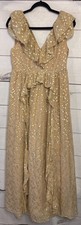 Marie Oliver Size 2 Maxi Dress Gold Fun For Holidays! Sleeveless Ruffles