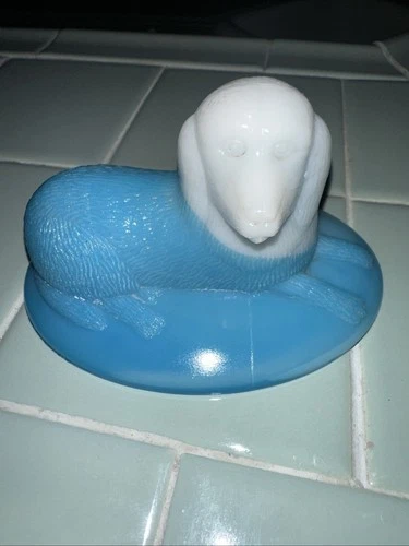 Vintage Westmoreland Blue White Slag Glass Dog On Nest Top Only Replacement Pc