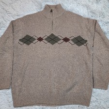 Geoffrey Beene Sweater Mens L Biege Preppy Comfort Casual Quarter Zip Preppy