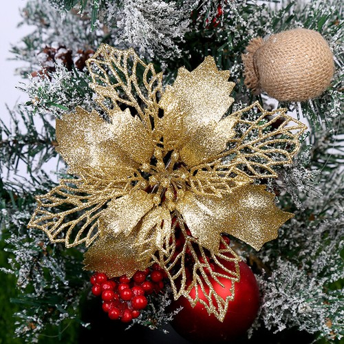 10X Large Poinsettia Glitter Flower Christmas Tree Hanging Party Xmas