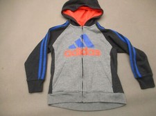 ADIDAS Size 5 Kids Unisex Gray Cotton Blend Full Zip Pocket Athletic Jacket 953