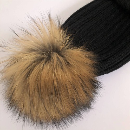 Bola de pompón de piel de mapache real de 19 colores 6" grande con botones a presión sombrero zapatos hágalo usted mismo - Imagen 19 de 40