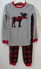 Eddie Bauer Pajamas Size 4T Moose Red Plaid 2 Piece Set Pants  Shirt Boy's