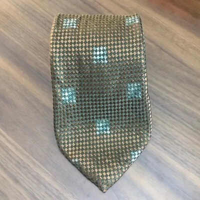 ERMENEGILDO ZEGNA Mens Silk ITALY Geometric Brown/Black/Silver Diamond Weave - Image 1 of 4
