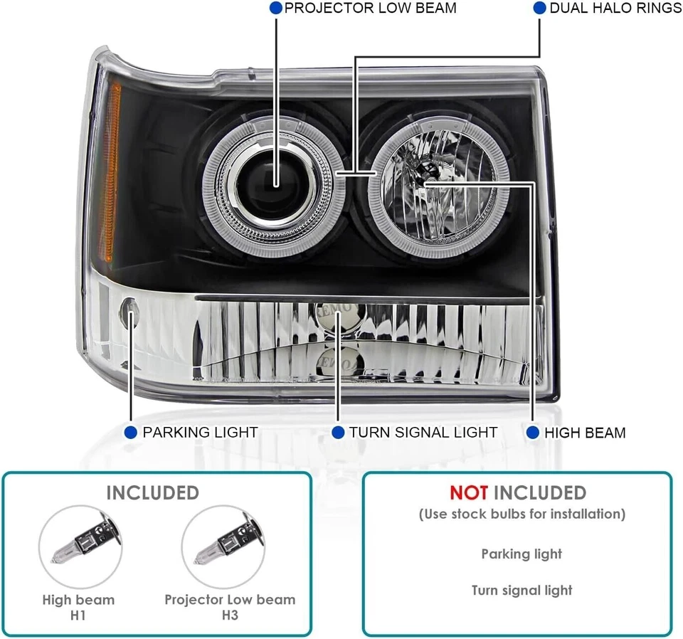 Faros proyectores negros conductor y pasajero para Jeep Grand Cherokee 1993-1998 Foto 3 de 4