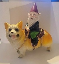 Super Cute! Gnome Riding Corgi Dog Figurine N...