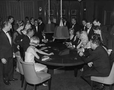 Gamblers round a card table at the Sporting Club casino, Kni - 1964 Old Photo 1