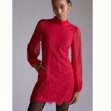 Maeve NWT Anthropologie Pink Raspberry Lace Overlay Mini Dress Open Back Size 4