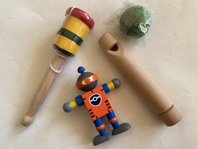 Cup & Ball, ROBOT, Schiebepfeife, Yo-Yo, 4 ARTIKEL, GANZ AUS HOLZ, traditioneller Spaß