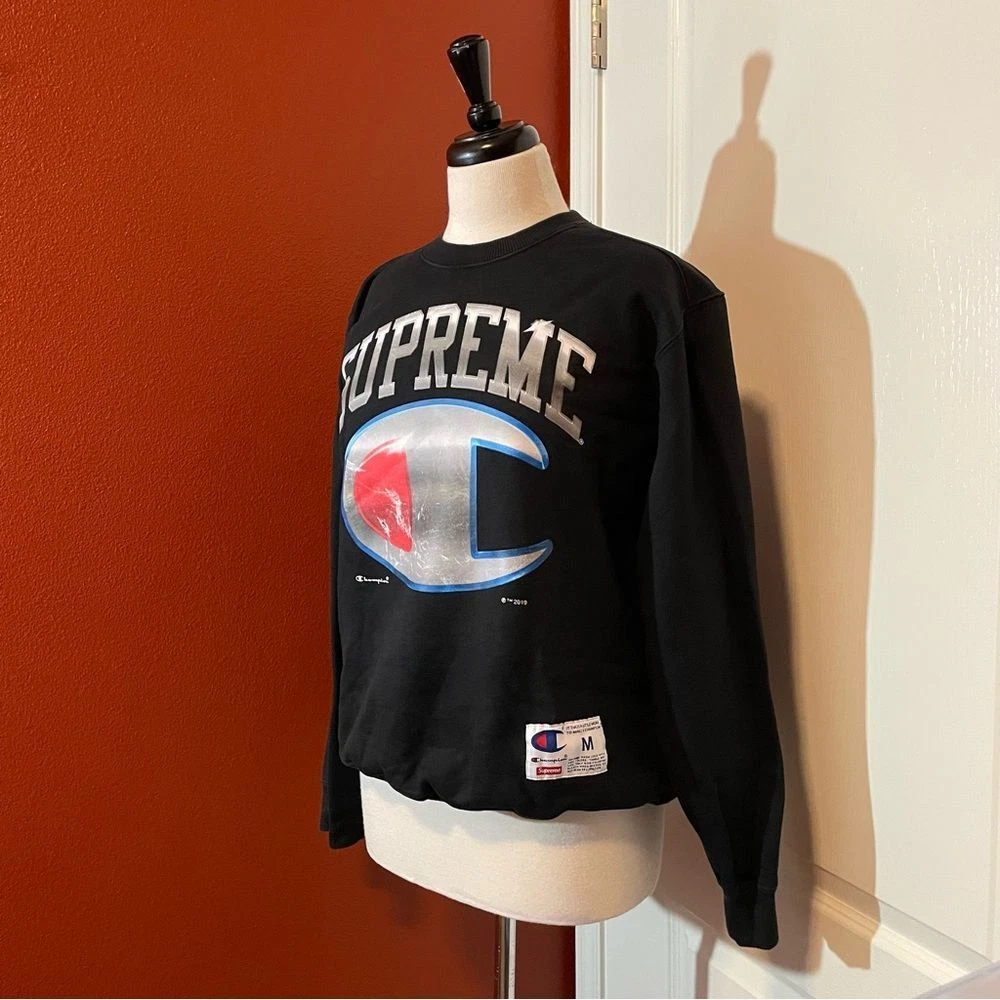 Pull col rond homme Supreme x Champion authentique noir et chrome