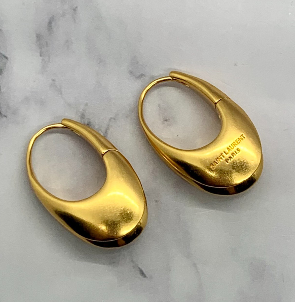 Auth YSL YVES SAINT LAURENT Beveled Gold Hoop Earrings Pre owned