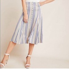Anthropologie Maeve Freya Satin Colorful Striped Viscose Flare Midi Skirt Size 0
