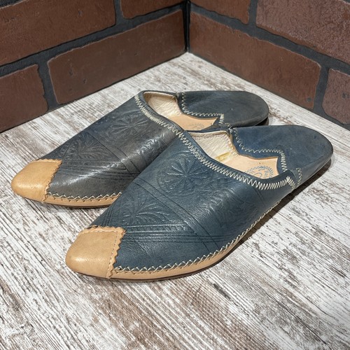 Scarpe Ciabatte Marocchine Babouches Extra Maroc Donna Taglia 8,5 Blu Marrone