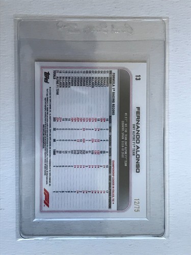 2022 Topps Chrome Formula 1 F1 FERNANDO ALONSO #13 Pink Raywave /75 - Picture 2 of 2