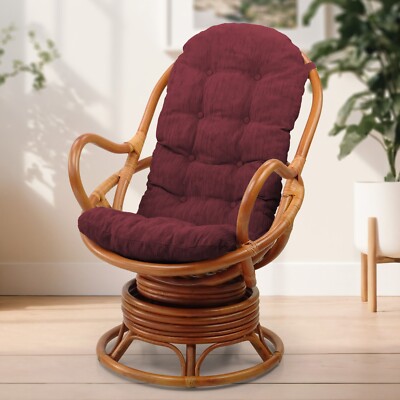 Java Rattan Wicker Swivel Rocking Chair Handmade with Dark Brown Color  Cushion