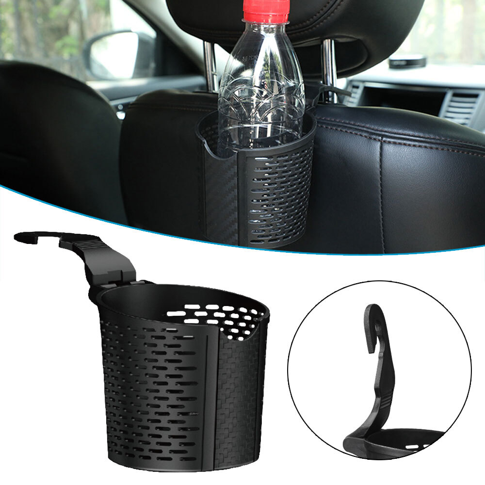 Car Seat Back Hook Organizer with Cup Holder in Black